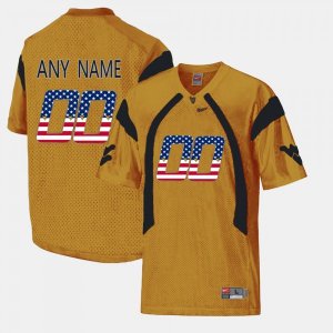 Men's West Virginia Mountaineers NCAA #00 Custom Gold Authentic Nike US Flag Fashion Stitched College Football Jersey MK15N55IW